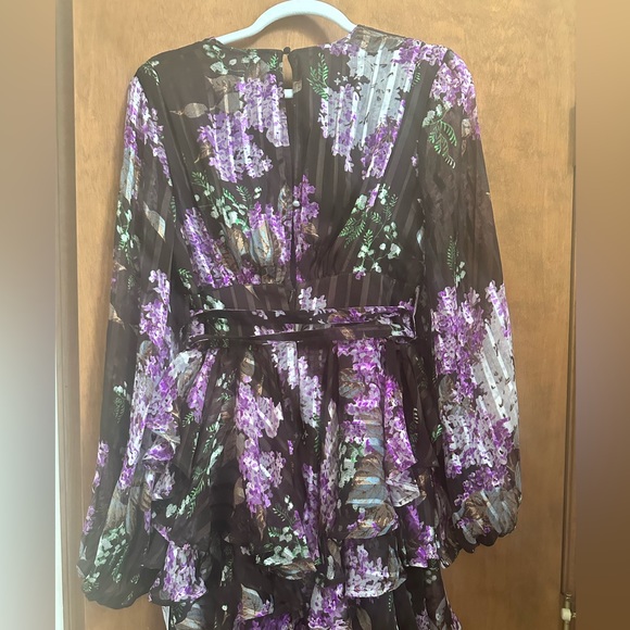 ASOS DESIGN button front mini dress in satin stripe with belt detail floral - Picture 2 of 7